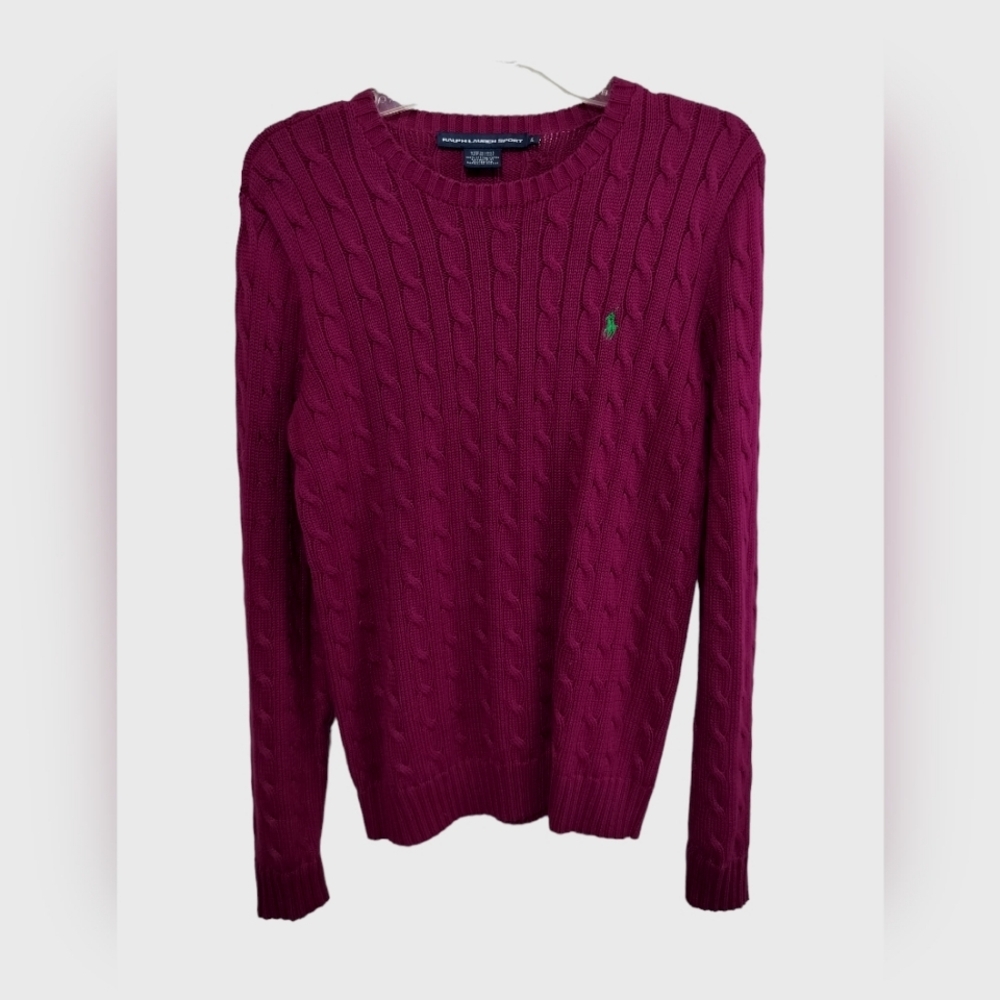 Ralph Lauren Berry Cable-Knit Crewneck Sweater with Green Pony
